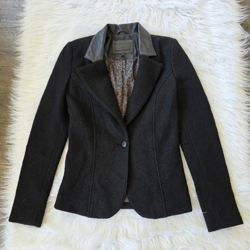 Line Lambskin 100% Wool Women's Black Wool Blazer Jacket Coat Size XS